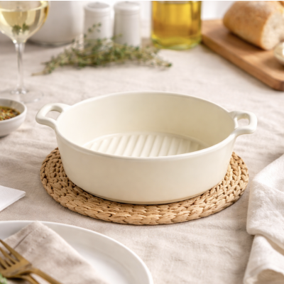 Fuente redonda ceramica crema 17,5*6 2123