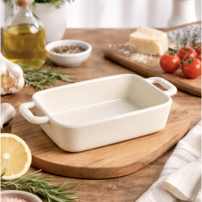 Fuente crema rectangular con asas 22*13 2116