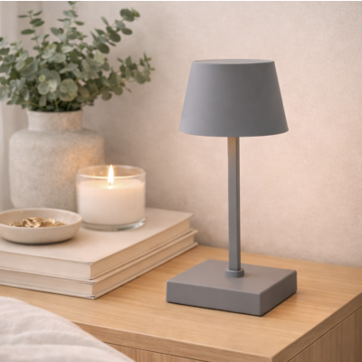 Velador a pila 26 cm gris al tacto