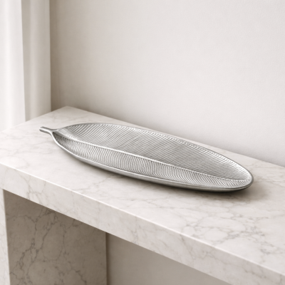 Centro de mesa hoja 59.5*22 plata 4192