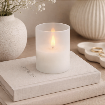 Vela recipiente de vidrio 7.5*7.5*10 1406 blanco