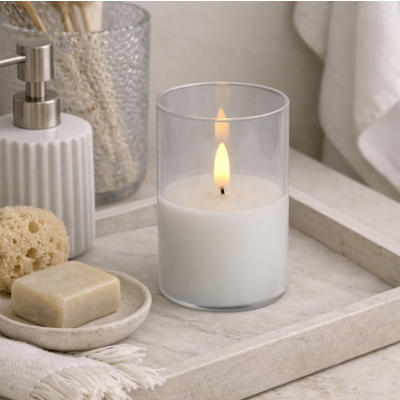 Vela recipiente de vidrio 7.5*7.5*15 1408 blanca