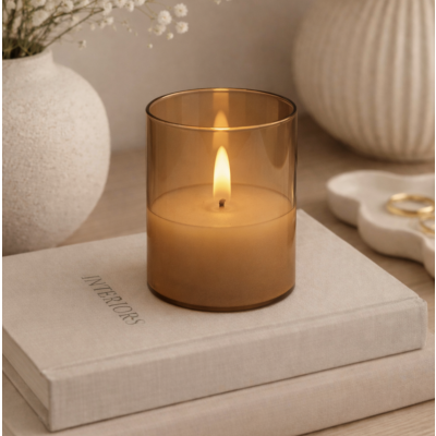 Vela  recipiente de vidrio 7.5*7.5*10 1406 marron 