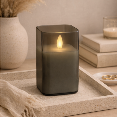 Vela recipiente de vidrio 7.5*7.5*12.5 1413 gris