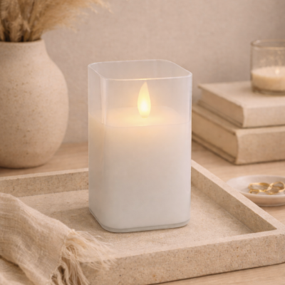 Vela recipiente de vidrio 7.5*7.5*12.5 1413 blanco