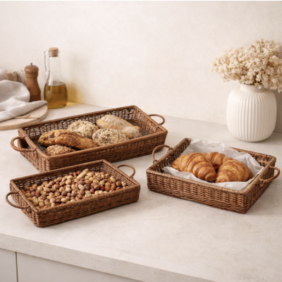 Bandejas mimbre con asa set x3 73154