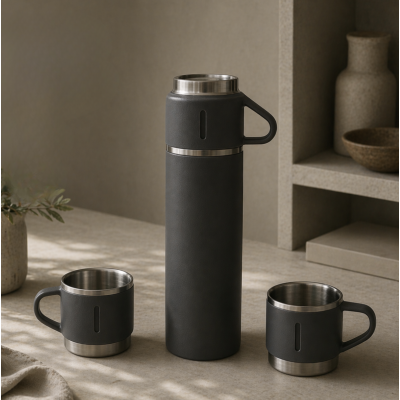 Termo acero con 3 tazas gris