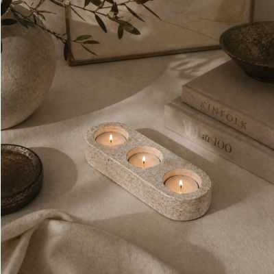 Porta velas triple concreto 18*6 beige 115