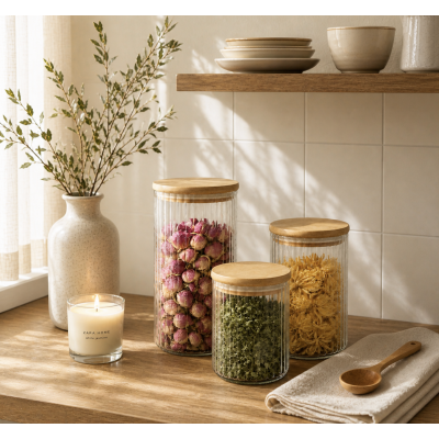 Frasco vidrio bamboo 900 ml 8693