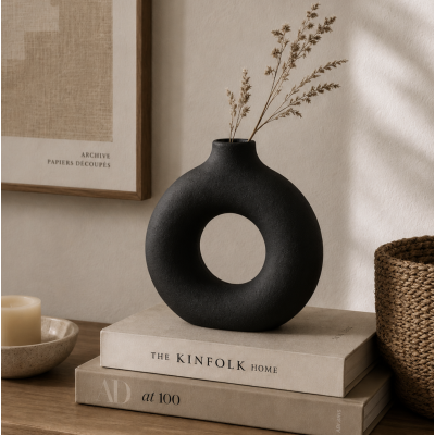 Florero minimal ceramica 17*6 1866 negro