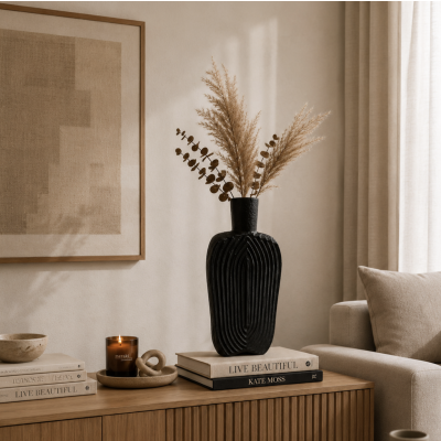 Florero minimal ceramica Cora 27*13 1850 negro