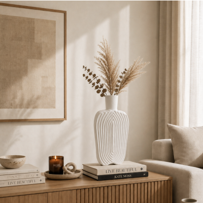 Florero minimal ceramica Cora 27*13 1850 blanco