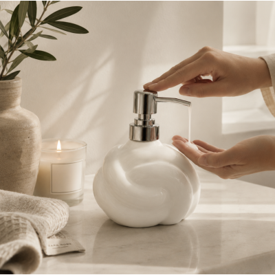 Dispenser de jabon ceramica nudo blanco 1043