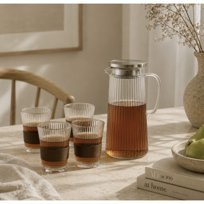 Jarra de vidrio con vasos set x5  3112