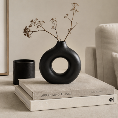 Florero minimalista ceramico negro 15*14  8833n 