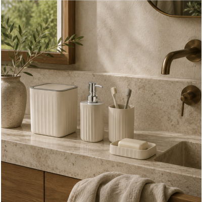 Set de baño rayas 4 piezas beige 3003