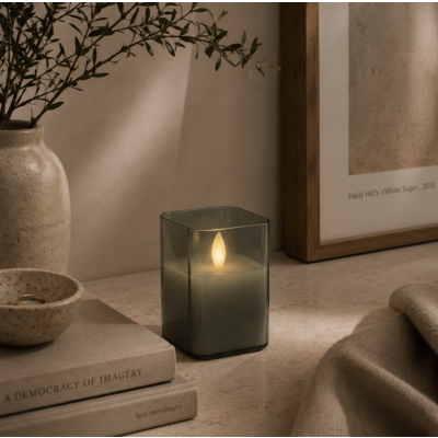 Vela recipiente de vidrio 7.5*10 gris
