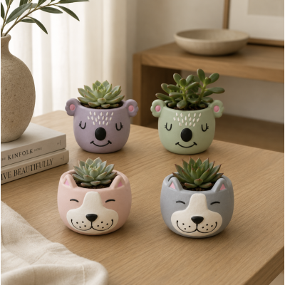 Maceta ceramica animalitos pastel 9.5*8 5206 sin planta