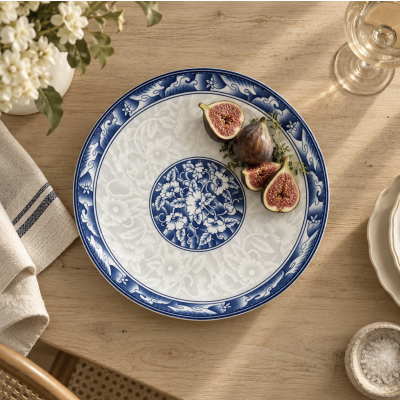 Fuente plato redondo ribete azul 23.5' 1971