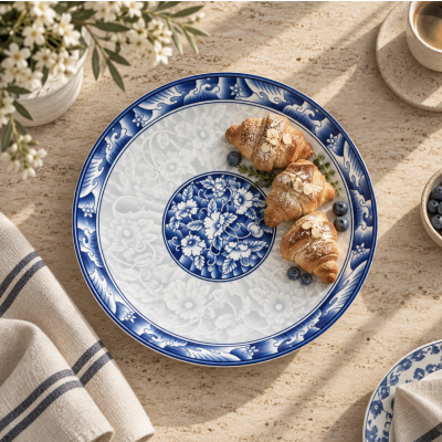 Fuente plato redondo ribete azul 27cm 1972