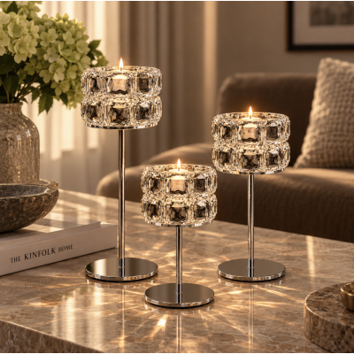 Candelabro vidrio/silver plateado S 17*8 0629